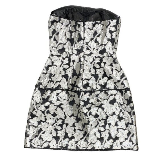 Oscar De La Renta Metallic Floral Sleveless Cocktail Mini Dress - Picture 6 of 10